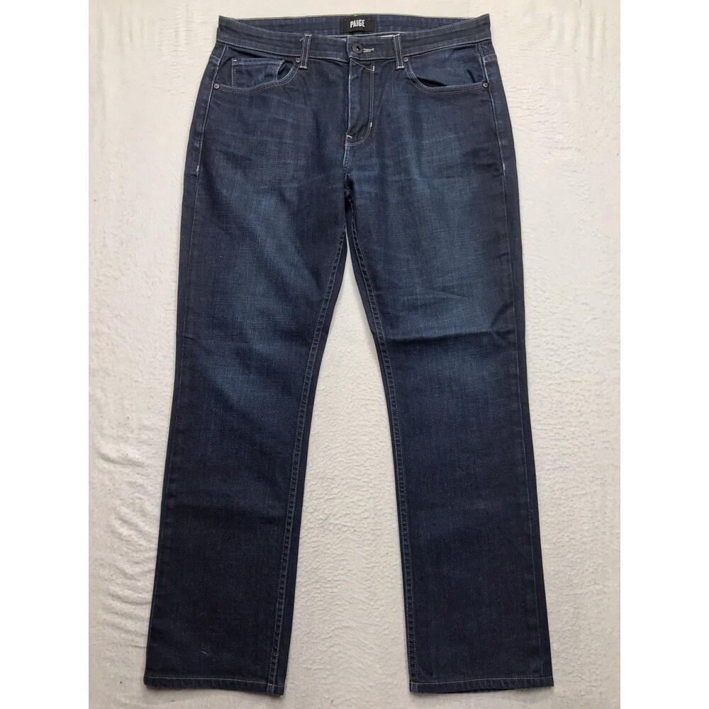 PAIGE Federal Jean Men 34x29 Slim Straight Dark Whisker Wash USA Made Denim